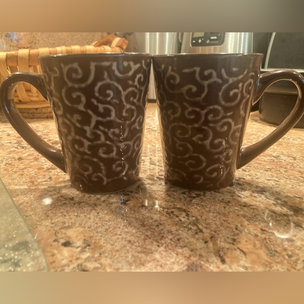 Brown Decorative Ceramic Coffee Mug 2 pcs